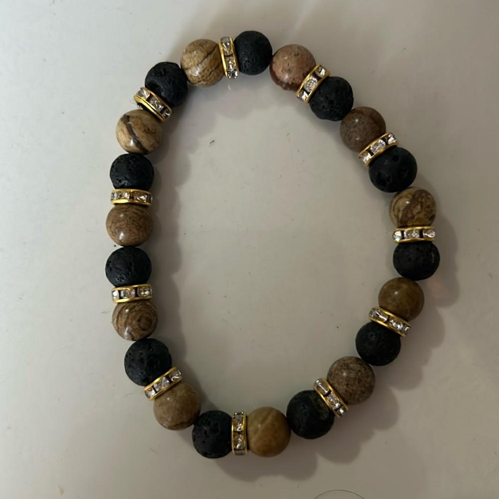 Black and brown stone bead bracelet